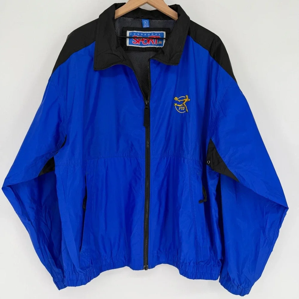 VTG 90s Dunbrooke Pit‎ Row Colorblock Windbreaker XL Blue Vented Embroidered